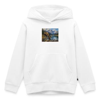 Alpen-Elch am Bergsee - Kinder Premium Organic Hoodie - Weiß - Vorne - AI Model Kid Female (0cm)