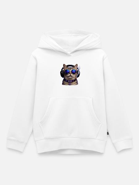 DropWild Loki Techno cat - Kinder Premium Organic Hoodie - Weiß