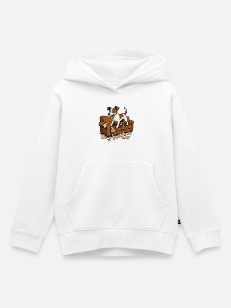 Jack Russell Terrier Chaos Zerrissenes Sofa - Kinder Premium Organic Hoodie - Weiß