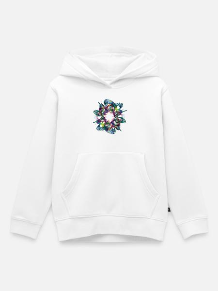 Lebendige Neon-Mandala-Grafik - Kinder Premium Organic Hoodie - Weiß