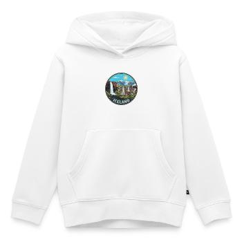 Island-Reiseabzeichen Skogafoss-Wasserfallvulkan - Kinder Premium Organic Hoodie - Weiß - Vorne - AI Model Kid Female (0cm)