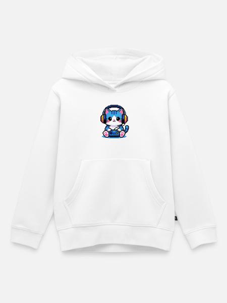 8-Bit Gamer Cat — Retro-Pixelkunst - Kinder Premium Organic Hoodie - Weiß