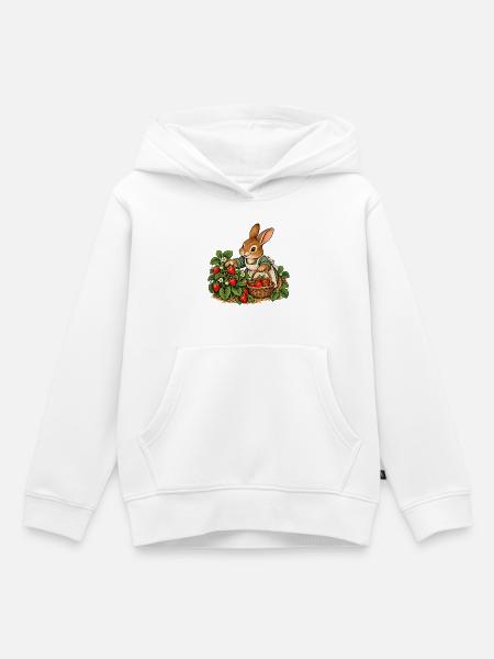 Hase bei der Erdbeerernte - Kinder Premium Organic Hoodie - Weiß