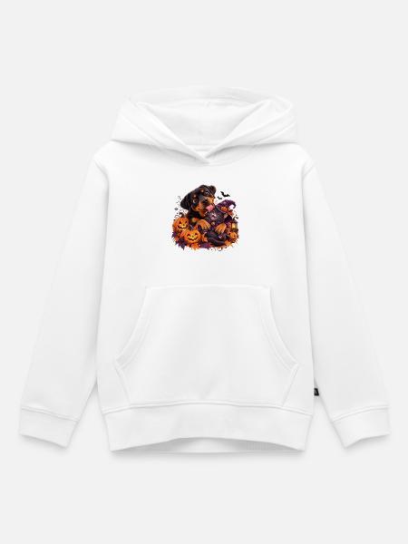 Hund_mit_Hexenkatze - Kinder Premium Organic Hoodie - Weiß