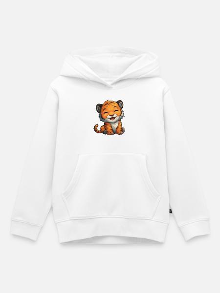 Fröhlicher Tigerjunge Cartoon - Kinder Premium Organic Hoodie - Weiß