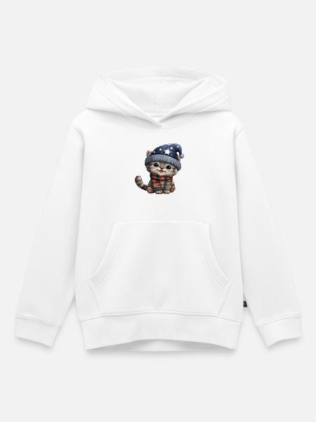 Kleines Sternenkätzchen im Winter - Kinder Premium Organic Hoodie - Weiß