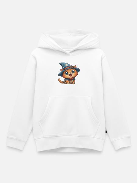 Katzenzauberer mit Sternenhut - Kinder Premium Organic Hoodie - Weiß