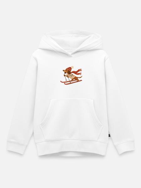 Dackel auf Skiern - Kinder Premium Organic Hoodie - Weiß