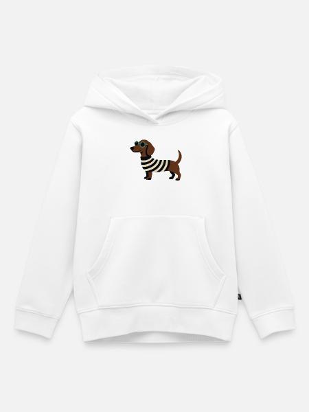 Dackel mit Sonnenbrille - Kinder Premium Organic Hoodie - Weiß
