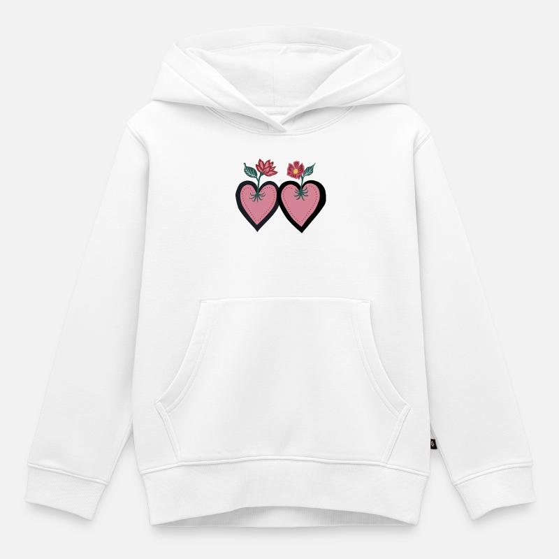 Cœurs MidCenturyStyle - Sweat Premium à capuche enfant bio - blanc