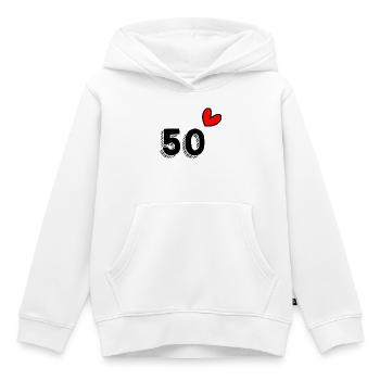 50. 50 ANS. 50e ANNIVERSAIRE. ANNIVERSAIRE 50 ANS. - Sweat Premium à capuche enfant bio - blanc - Devant - AI Model Kid Female (0cm)