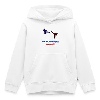 De la défense à l’attaque - Sweat Premium à capuche enfant bio - blanc - Devant - AI Model Kid Female (0cm)