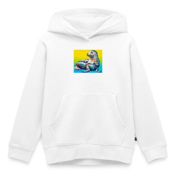 Phoque - Sweat Premium à capuche enfant bio - blanc - Devant - AI Model Kid Female (0cm)