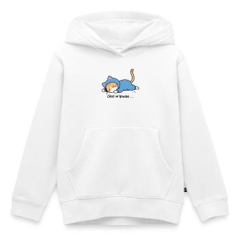 Schlafende Katze im blauen Hoodie, Katze erschöpft mich - Kinder Premium Organic Hoodie - Weiß - Vorne - AI Model Kid Female (0cm)
