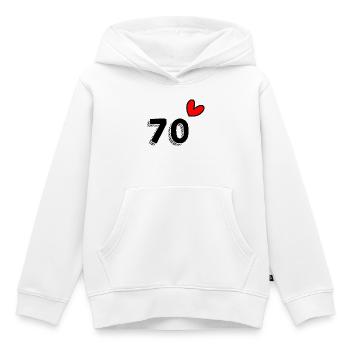 70. 70 ANS. 70e ANNIVERSAIRE. ANNIVERSAIRE 70 ANS. - Sweat Premium à capuche enfant bio - blanc - Devant - AI Model Kid Female (0cm)