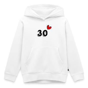 30. 30 ANS. 30e ANNIVERSAIRE. ANNIVERSAIRE 30 ANS. - Sweat Premium à capuche enfant bio - blanc - Devant - AI Model Kid Female (0cm)