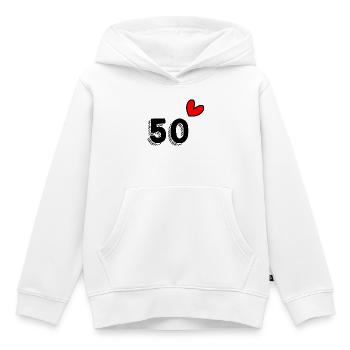 50. 50 ANS. 50e ANNIVERSAIRE. ANNIVERSAIRE 50 ANS. - Sweat Premium à capuche enfant bio - blanc - Devant - AI Model Kid Female (0cm)
