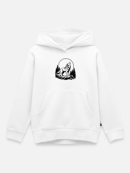 Wolf mit Vollmond - Kinder Premium Organic Hoodie - Weiß