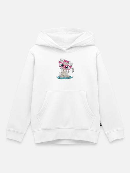 Kätzchen mit rosa Brille und Schleife - Kinder Premium Organic Hoodie - Weiß