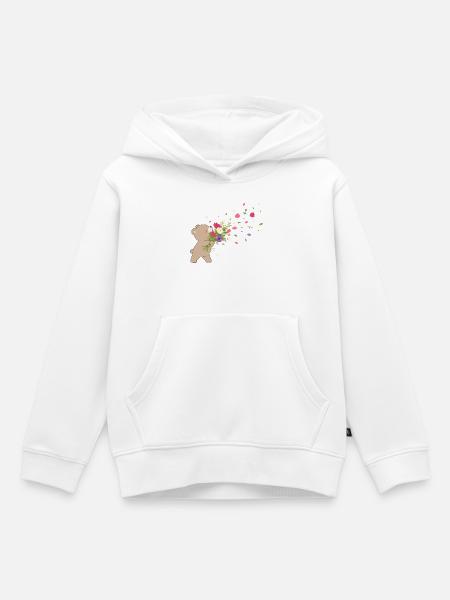 Süßer Bär mit Blumenstrauß Motiv - Kinder Premium Organic Hoodie - Weiß