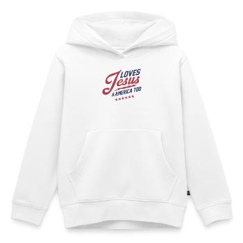 J’aime aussi Jésus et l’Amérique - Sweat Premium à capuche enfant bio - blanc - Devant - AI Model Kid Female (0cm)