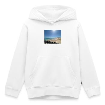 Plage au soleil : bleu et sable - Sweat Premium à capuche enfant bio - blanc - Devant - AI Model Kid Female (0cm)