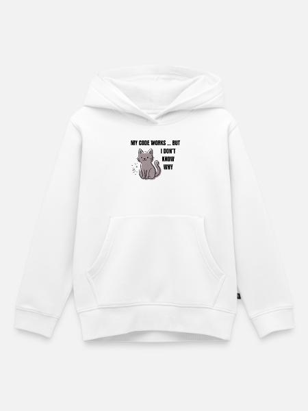 My Code Works - Lustige Programmierer Katze Shirt - Premium børne hættetrøje økologisk - hvid