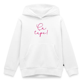 ça tape - quelle chaleur - Sweat Premium à capuche enfant bio - blanc - Devant - AI Model Kid Female (0cm)