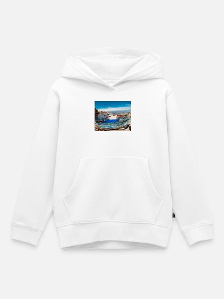 Blaue Boote im Hafen - Kinder Premium Organic Hoodie - Weiß