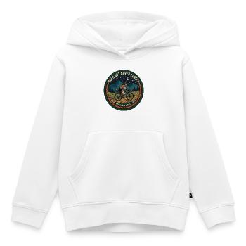 Solo-, aber niemals einsames Bikepacking-Patch - Kinder Premium Organic Hoodie - Weiß - Vorne - AI Model Kid Female (0cm)