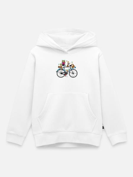 Waldtiere auf einem Fahrrad - Kinder Premium Organic Hoodie - Weiß