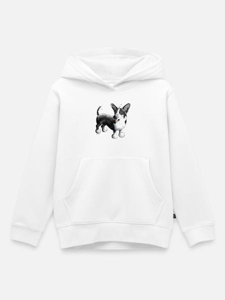 Welsh Corgi Cardigan - Hettegenser Premium barn økologisk - hvit