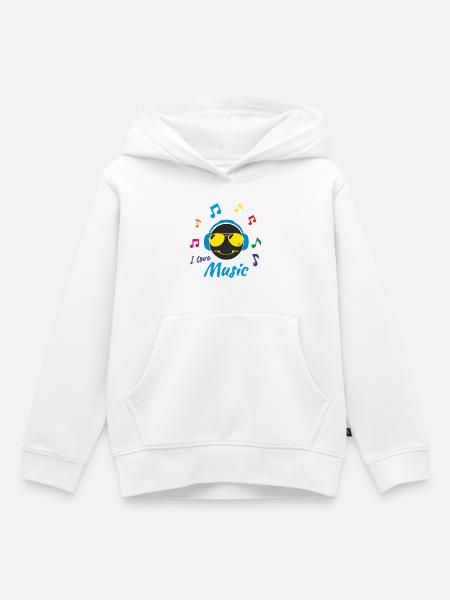 J'aime la musique - Sweat Premium à capuche enfant bio - blanc