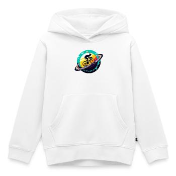 Cycliste sur Saturne - Sweat Premium à capuche enfant bio - blanc - Devant - AI Model Kid Female (0cm)