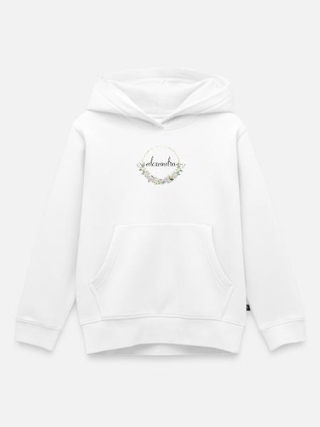 Alexandra! Floraler Kranz, personalisierbar - Kinder Premium Organic Hoodie - Weiß
