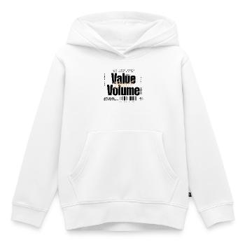 La valeur bat le volume – Design de déclaration (léger) - Sweat Premium à capuche enfant bio - blanc - Devant - AI Model Kid Female (0cm)