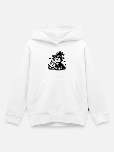 Hund mit Hexenhut - Kinder Premium Organic Hoodie - Weiß