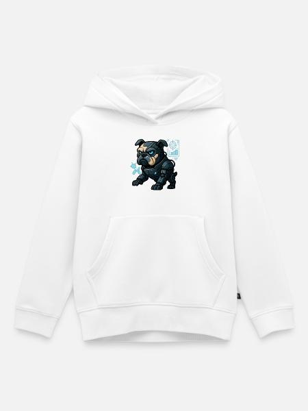Futuristischer Cyber-Bulldogge in Kampfrüstung - Kinder Premium Organic Hoodie - Weiß