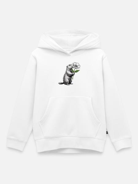 Murmeltier mit Blume - Kinder Premium Organic Hoodie - Weiß