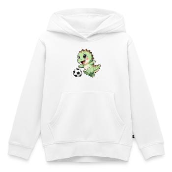 Süßer Dino spielt Fußball - Kinder Premium Organic Hoodie - Weiß - Vorne - AI Model Kid Female (0cm)