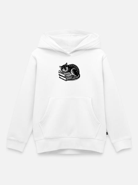 Katze schläft auf Buch - Kinder Premium Organic Hoodie - Weiß