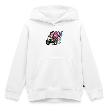 Neon Axolotl on the Bike - Kids Premium Organic Hoodie - white - Front - AI Model Kid Female (0cm)