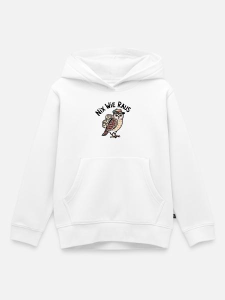 Eule mit Rucksack - Kinder Premium Organic Hoodie - Weiß