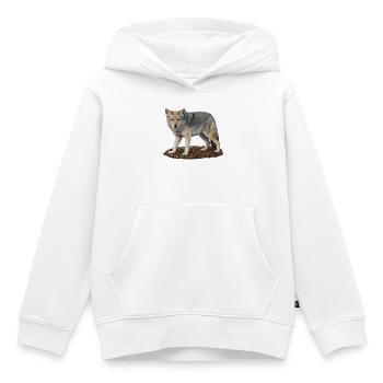 Garde du Loup sur les Rochers - Sweat Premium à capuche enfant bio - blanc - Devant - AI Model Kid Female (0cm)