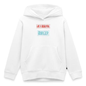 Joie de vivre with a burger saying - Kids Premium Organic Hoodie - white - Front - AI Model Kid Female (0cm)