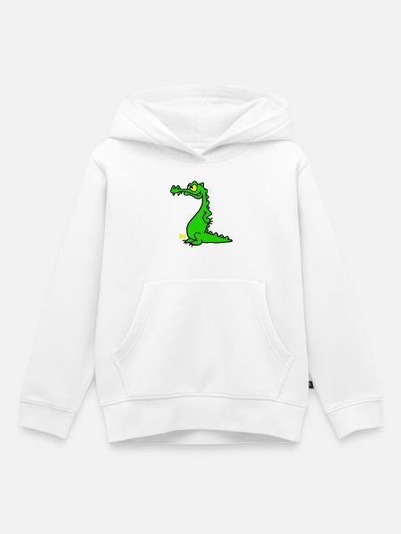 Crocodile souriant, design à trois couleurs - Sweat Premium à capuche enfant bio - blanc
