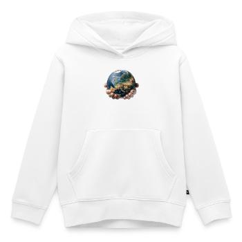 Earth in Hands: Global Responsibility - Kids Premium Organic Hoodie - white - Front - AI Model Kid Female (0cm)
