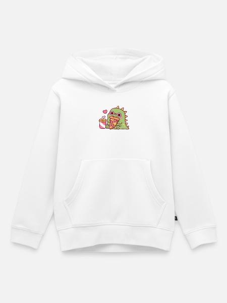 Süßer Dinosaurier liebt Peperoni-Pizza-Stück - Kinder Premium Organic Hoodie - Weiß