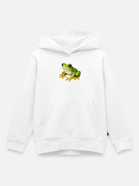 Grüner Frosch Illustration - Kinder Premium Organic Hoodie - Weiß