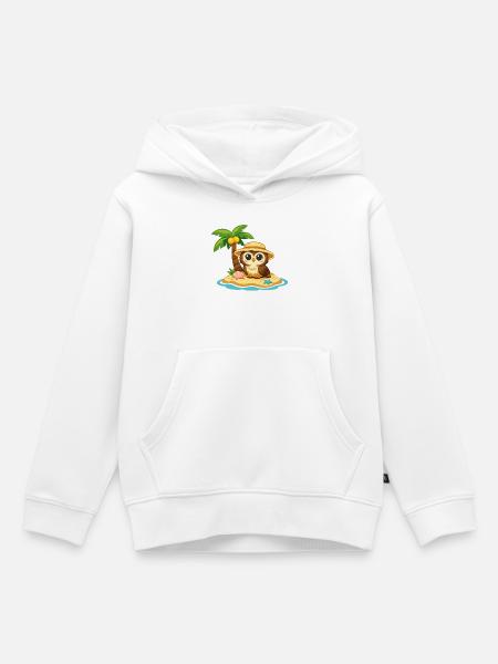 Eule im Inselparadies mit Strohhut - Kinder Premium Organic Hoodie - Weiß